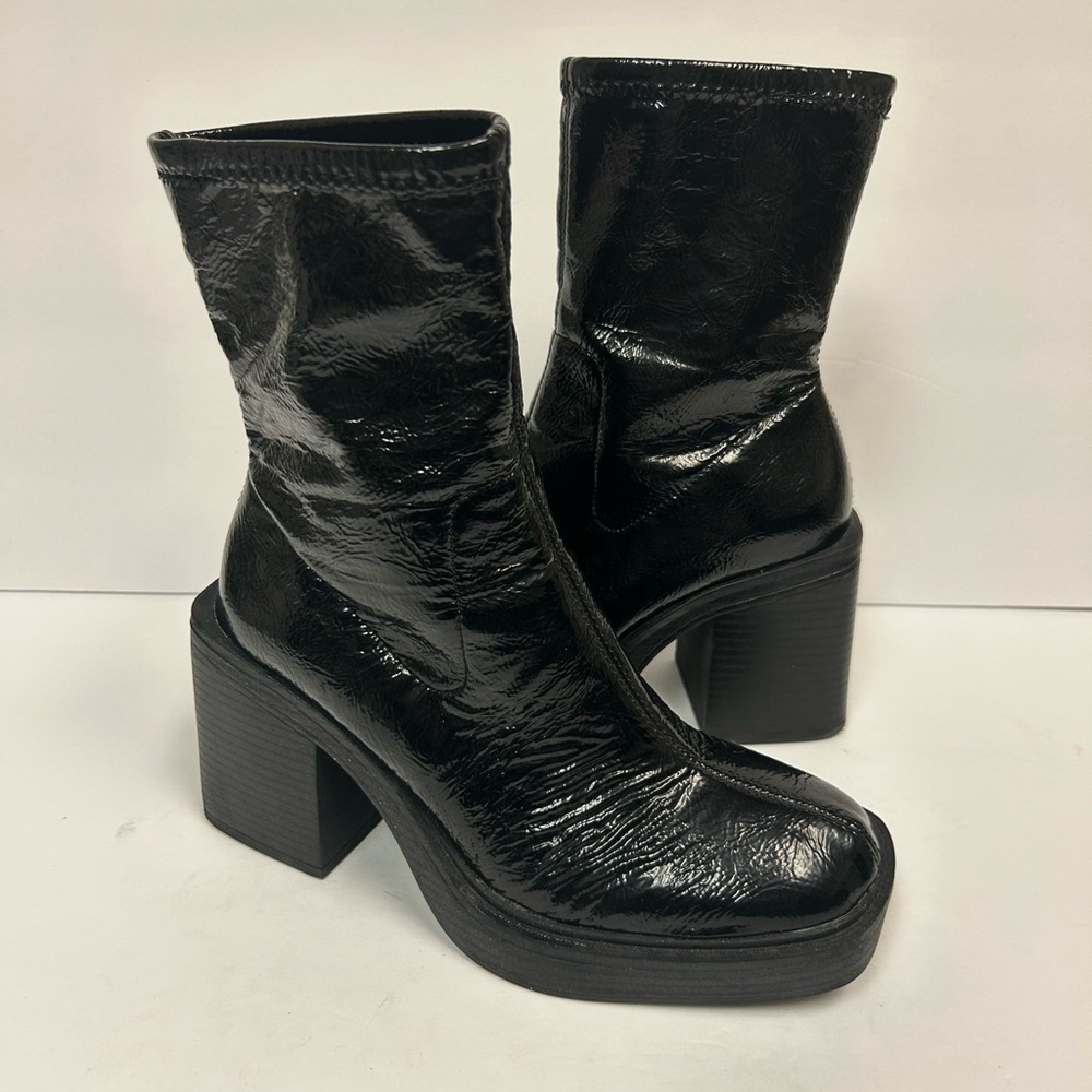Kenneth Cole Ankle Boots Women 6 Black Chunky Amber Square Toe Pull On Y2k 90s - Picture 6 of 10